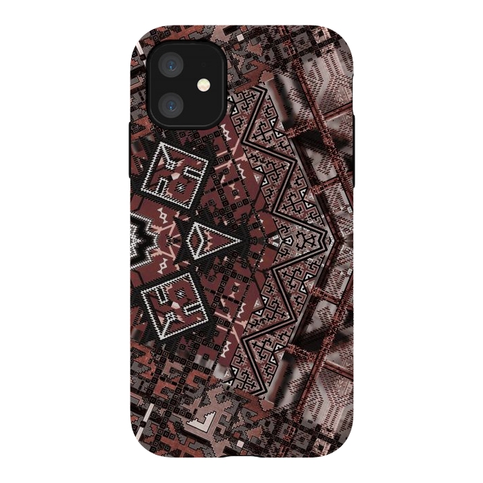iPhone 11 StrongFit Ethnic brown geometric pattern by Oana 