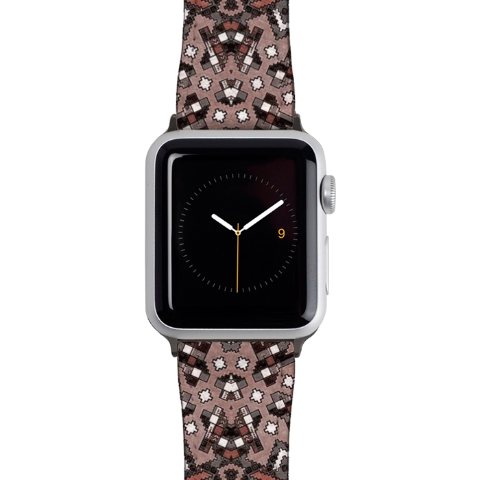 Watch 42mm / 44mm Strap PU leather Ethnic geometric pattern in autumnal brown by Oana 