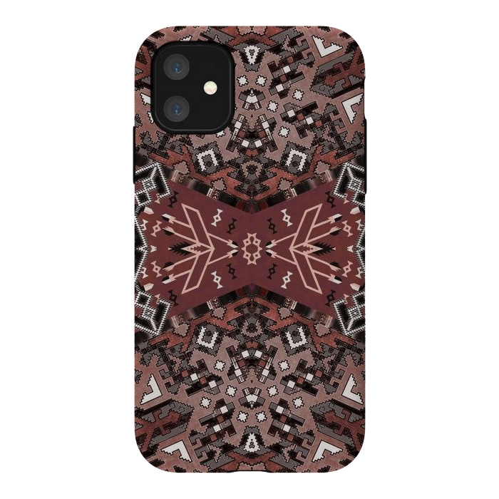 iPhone 11 StrongFit Ethnic geometric pattern in autumnal brown by Oana 