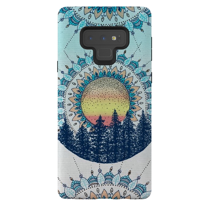 Galaxy Note 9 StrongFit Sunrise Mandala Forest by Rose Halsey