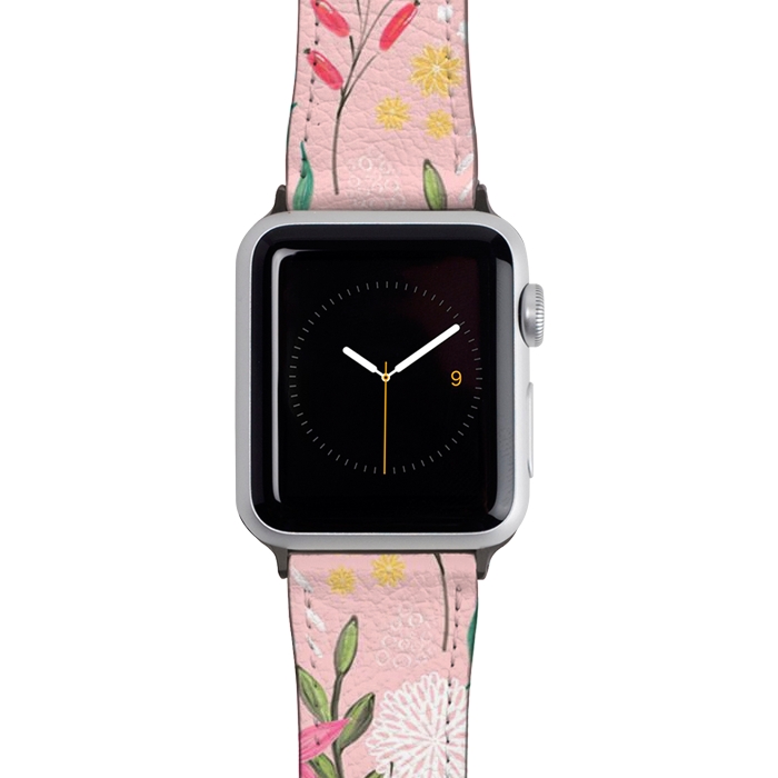 Watch 38mm / 40mm Strap PU leather Cute Pink Flowers Creative Art Pattern by InovArts