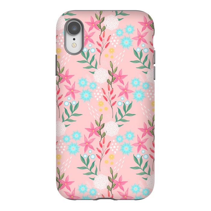 iPhone Xr StrongFit Cute Pink Flowers Creative Art Pattern by InovArts