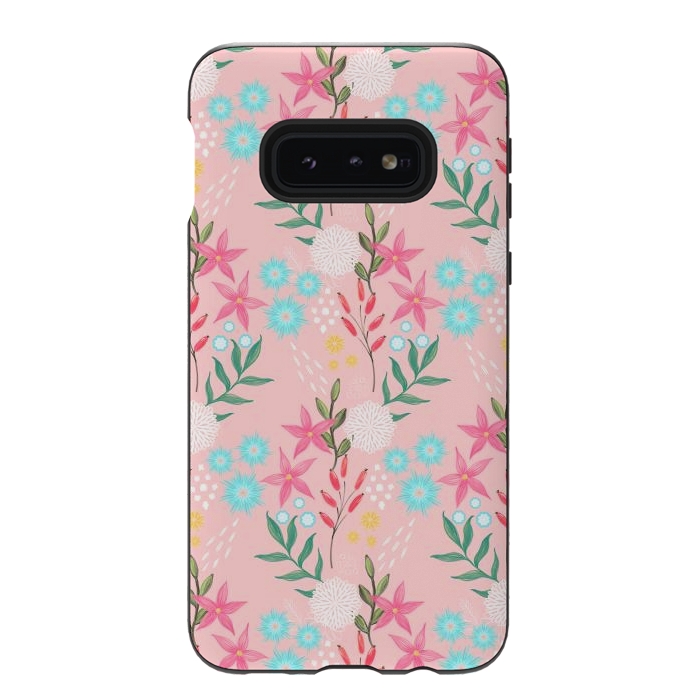 Galaxy S10e StrongFit Cute Pink Flowers Creative Art Pattern by InovArts