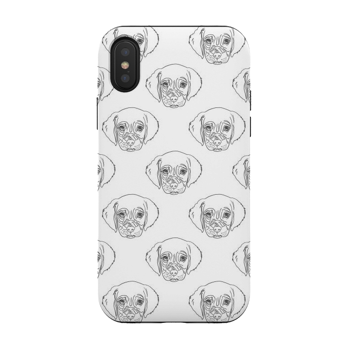 iPhone Xs / X StrongFit Cute Gray Puppy Dog Hand Drawn Strokes Pattern by InovArts
