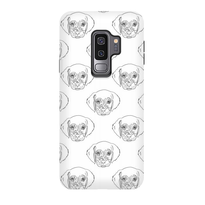 Galaxy S9 plus StrongFit Cute Gray Puppy Dog Hand Drawn Strokes Pattern by InovArts