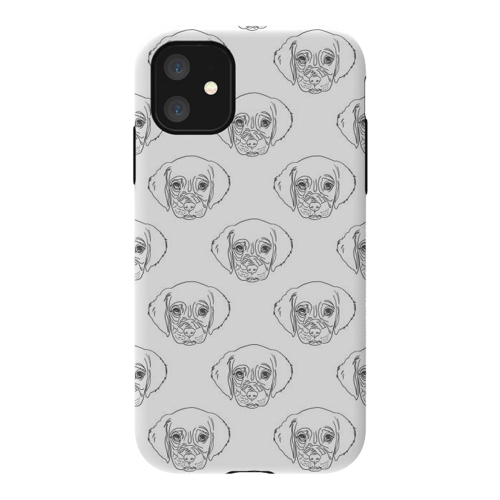 iPhone 11 StrongFit Cute Gray Puppy Dog Hand Drawn Strokes Pattern by InovArts