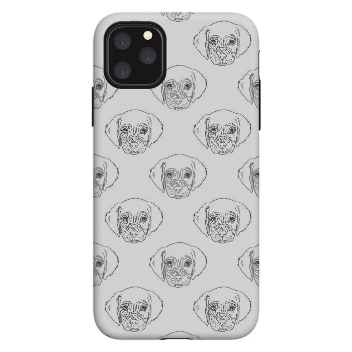 iPhone 11 Pro Max StrongFit Cute Gray Puppy Dog Hand Drawn Strokes Pattern by InovArts