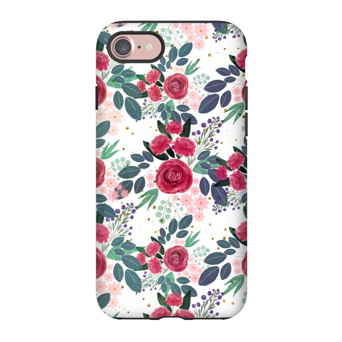 iPhone 7 StrongFit Cute Rose Pink Peonies Watercolor Paint Gold Dots Design by InovArts