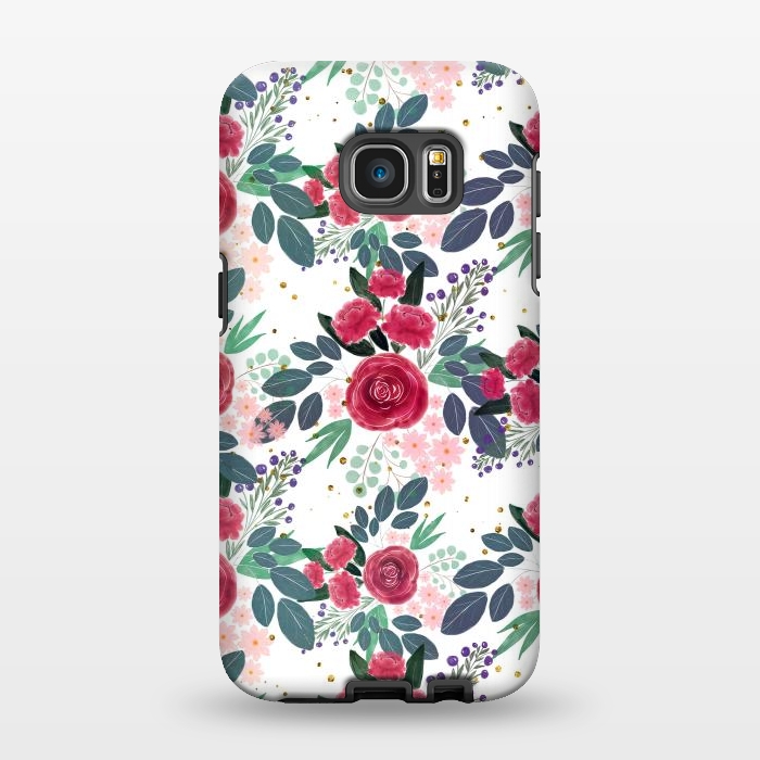 Galaxy S7 EDGE StrongFit Cute Rose Pink Peonies Watercolor Paint Gold Dots Design by InovArts