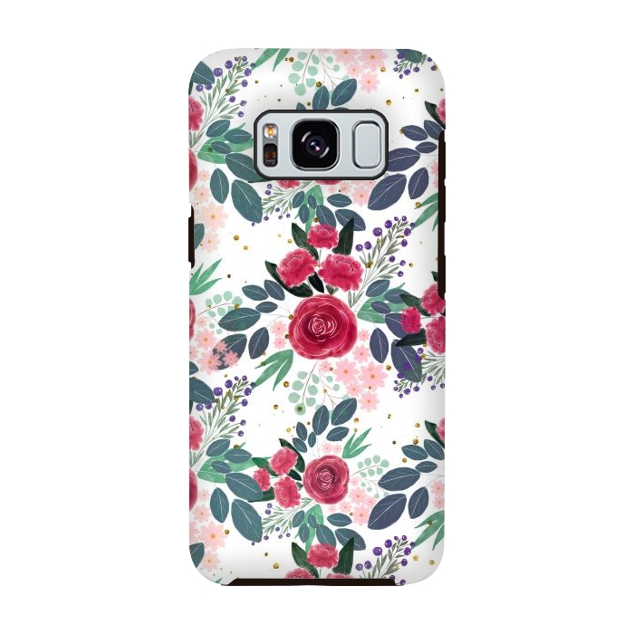 Galaxy S8 StrongFit Cute Rose Pink Peonies Watercolor Paint Gold Dots Design by InovArts