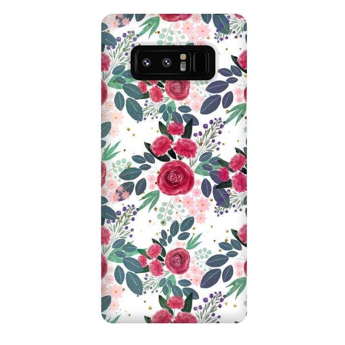Galaxy Note 8 StrongFit Cute Rose Pink Peonies Watercolor Paint Gold Dots Design by InovArts