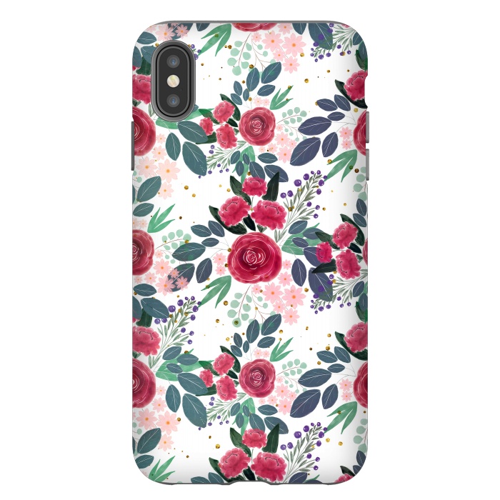 iPhone Xs Max StrongFit Cute Rose Pink Peonies Watercolor Paint Gold Dots Design by InovArts
