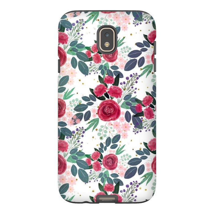 Galaxy J7 StrongFit Cute Rose Pink Peonies Watercolor Paint Gold Dots Design by InovArts