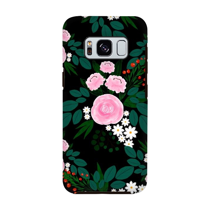 Galaxy S8 StrongFit Elegant Pink and white Floral watercolor Paint  by InovArts