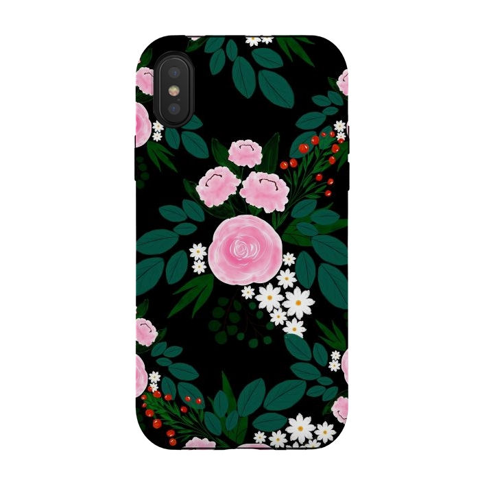iPhone Xs / X StrongFit Elegant Pink and white Floral watercolor Paint  by InovArts