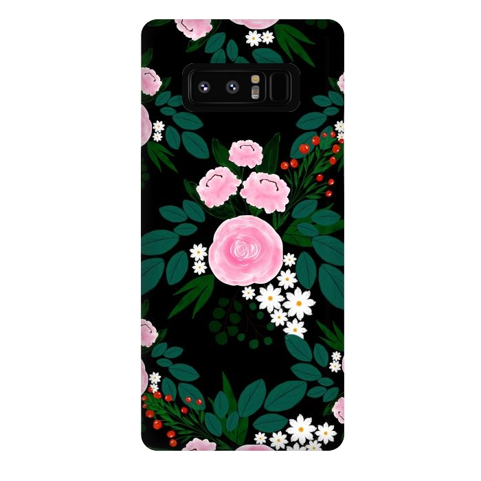 Galaxy Note 8 StrongFit Elegant Pink and white Floral watercolor Paint  by InovArts