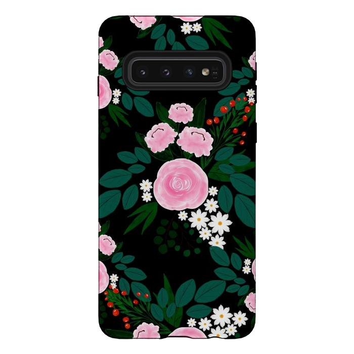 Galaxy S10 StrongFit Elegant Pink and white Floral watercolor Paint  by InovArts