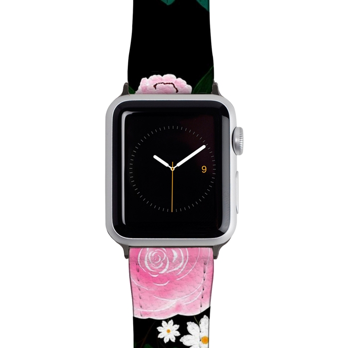 Watch 38mm / 40mm Strap PU leather Elegant Pink and white Floral watercolor Paint  by InovArts