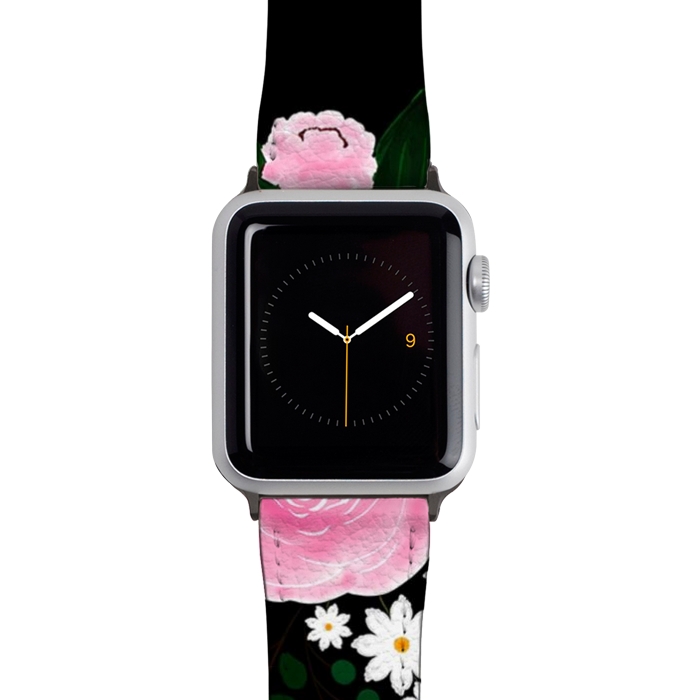 Watch 42mm / 44mm Strap PU leather Elegant Pink and white Floral watercolor Paint  by InovArts
