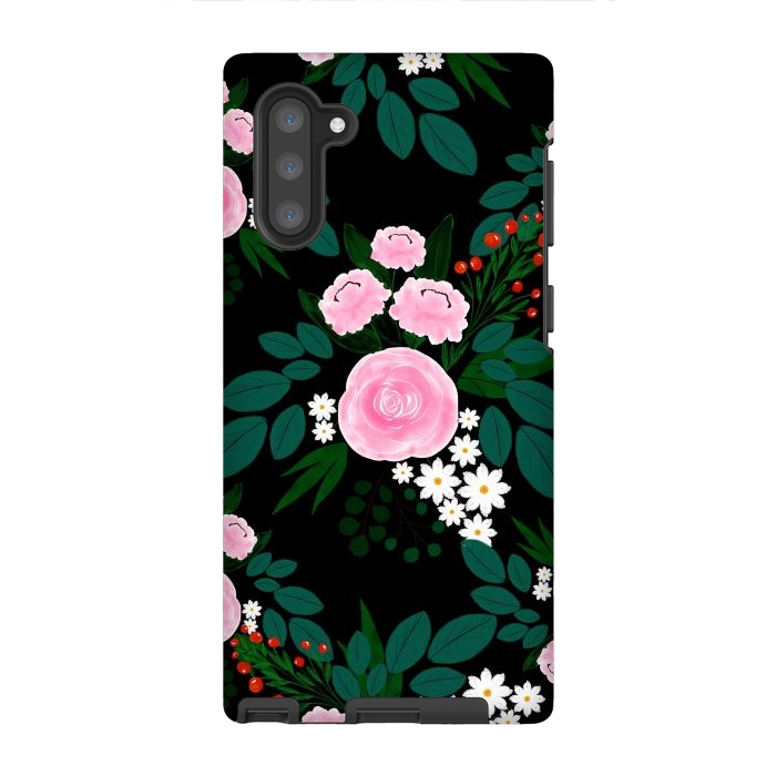 Galaxy Note 10 StrongFit Elegant Pink and white Floral watercolor Paint  by InovArts