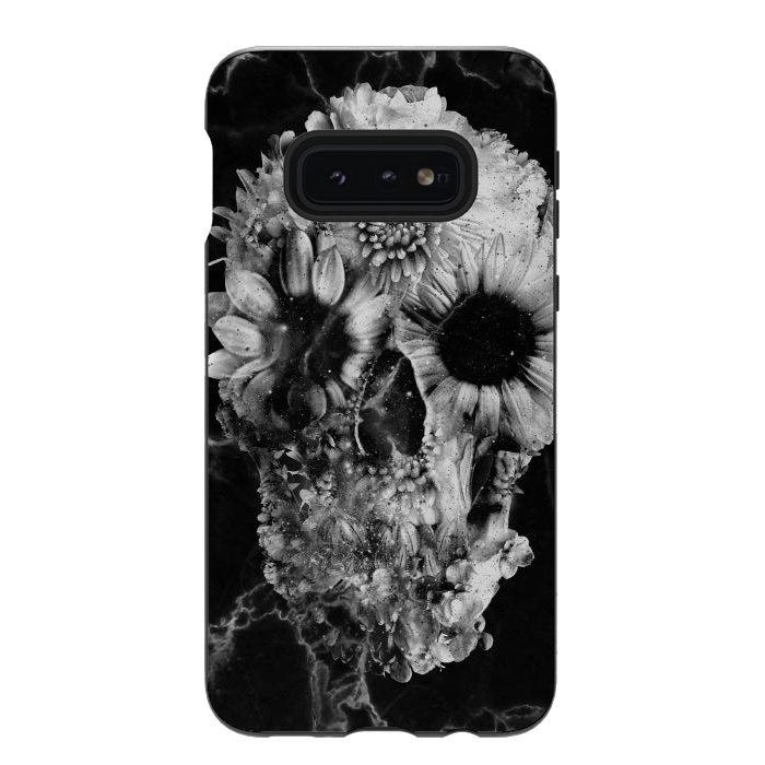 Galaxy S10e StrongFit Floral Skull Marble by Ali Gulec