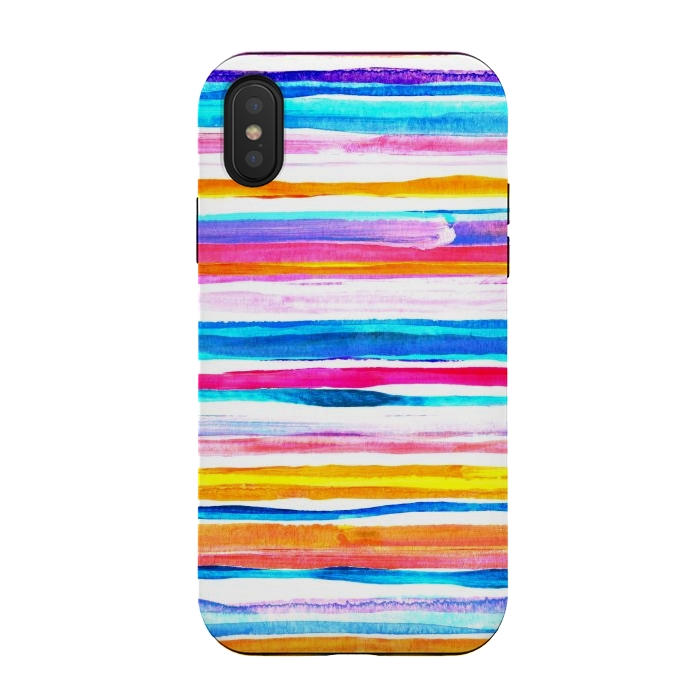 iPhone Xs / X StrongFit Bright Hand Painted Gouache Beach Chair Stripes by Micklyn Le Feuvre