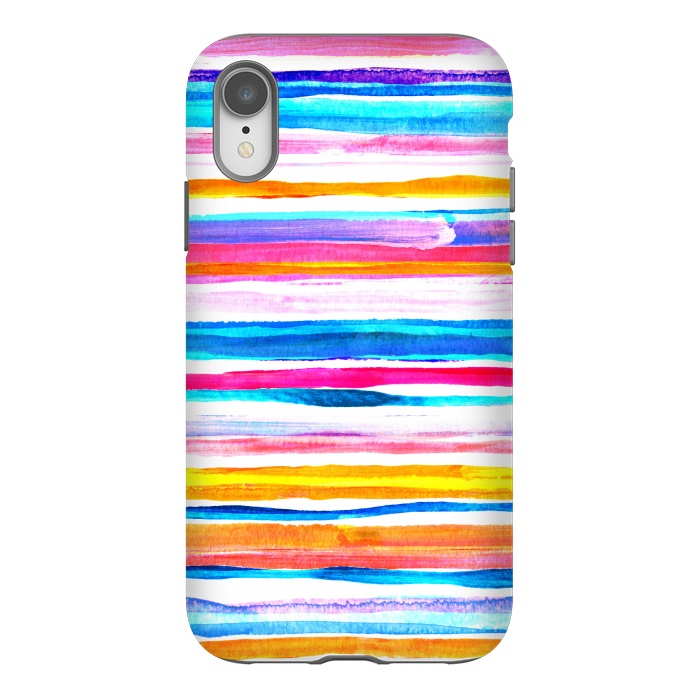 iPhone Xr StrongFit Bright Hand Painted Gouache Beach Chair Stripes by Micklyn Le Feuvre