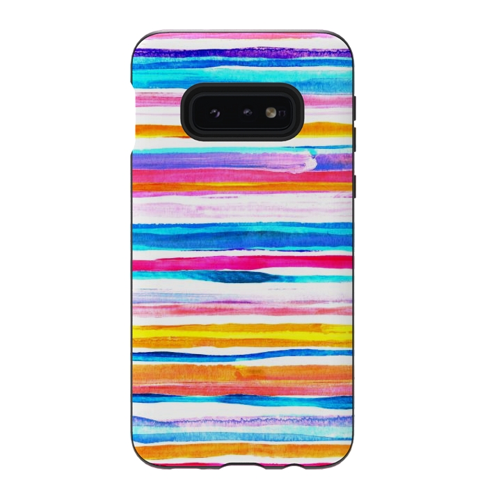 Galaxy S10e StrongFit Bright Hand Painted Gouache Beach Chair Stripes by Micklyn Le Feuvre