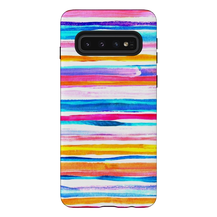 Galaxy S10 StrongFit Bright Hand Painted Gouache Beach Chair Stripes by Micklyn Le Feuvre