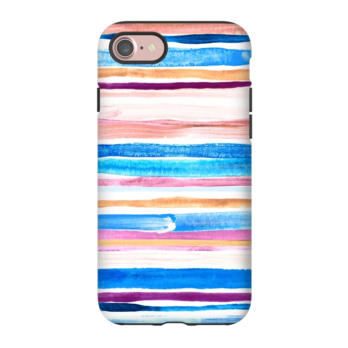 iPhone 7 StrongFit Pastel Pink, Plum and Cobalt Blue Gouache Stripes by Micklyn Le Feuvre