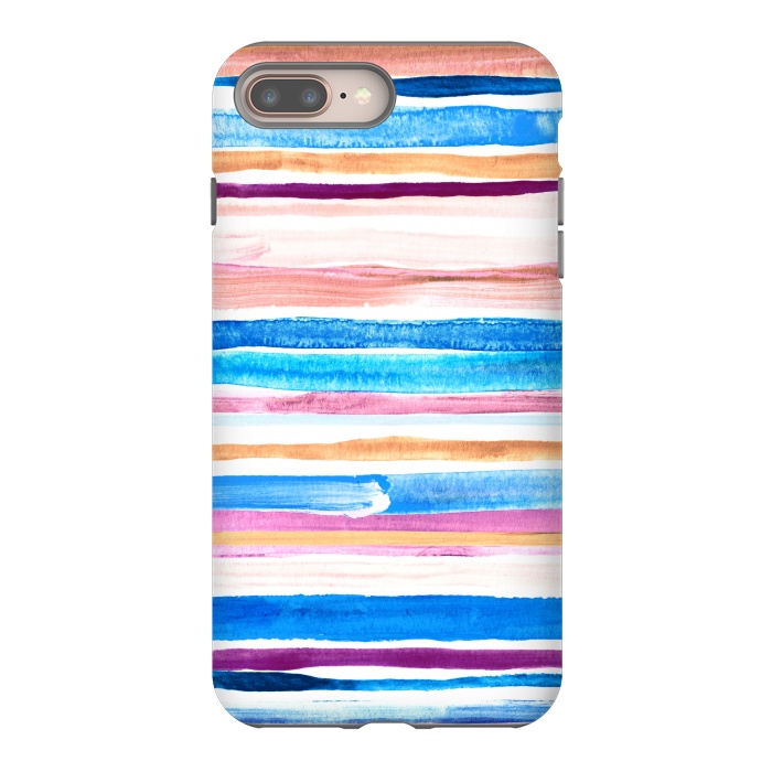 iPhone 7 plus StrongFit Pastel Pink, Plum and Cobalt Blue Gouache Stripes by Micklyn Le Feuvre