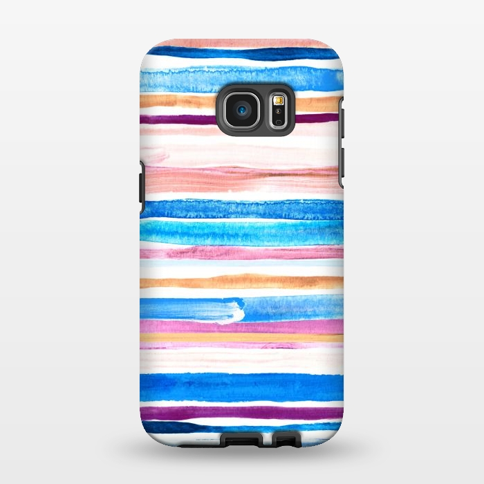 Galaxy S7 EDGE StrongFit Pastel Pink, Plum and Cobalt Blue Gouache Stripes by Micklyn Le Feuvre