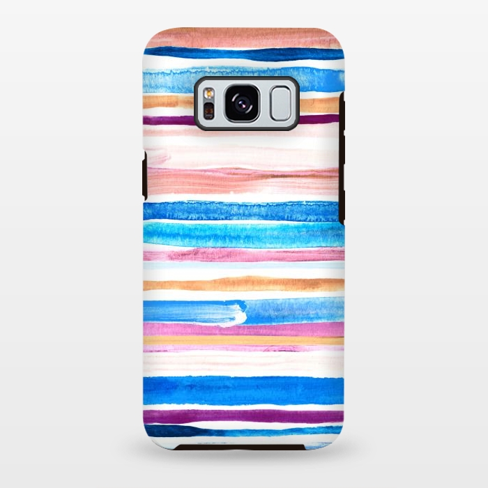 Galaxy S8 plus StrongFit Pastel Pink, Plum and Cobalt Blue Gouache Stripes by Micklyn Le Feuvre