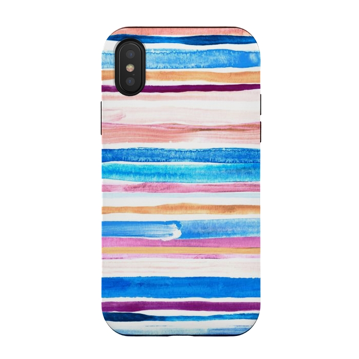 iPhone Xs / X StrongFit Pastel Pink, Plum and Cobalt Blue Gouache Stripes by Micklyn Le Feuvre