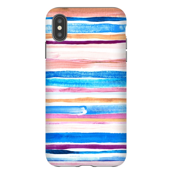 iPhone Xs Max StrongFit Pastel Pink, Plum and Cobalt Blue Gouache Stripes by Micklyn Le Feuvre