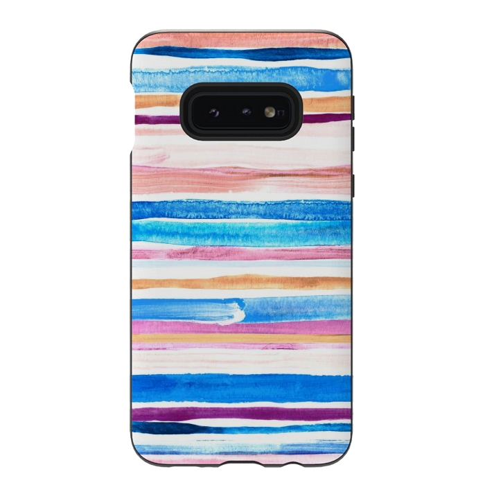 Galaxy S10e StrongFit Pastel Pink, Plum and Cobalt Blue Gouache Stripes by Micklyn Le Feuvre