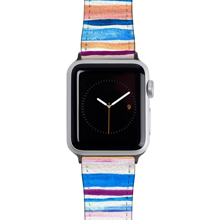Watch 38mm / 40mm Strap PU leather Pastel Pink, Plum and Cobalt Blue Gouache Stripes by Micklyn Le Feuvre