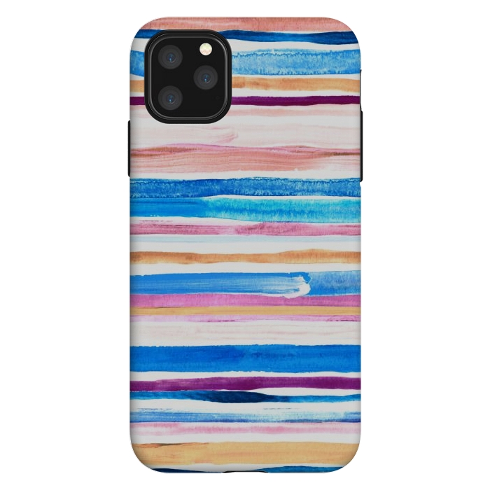 iPhone 11 Pro Max StrongFit Pastel Pink, Plum and Cobalt Blue Gouache Stripes by Micklyn Le Feuvre