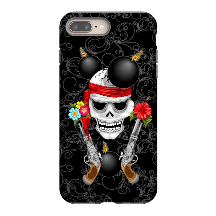 iPhone 7 plus StrongFit Pirate Skull, Ancient Guns, Flowers and Cannonballs by BluedarkArt