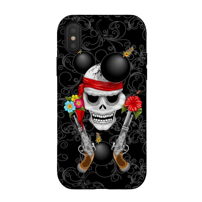 iPhone Xs / X StrongFit Pirate Skull, Ancient Guns, Flowers and Cannonballs by BluedarkArt