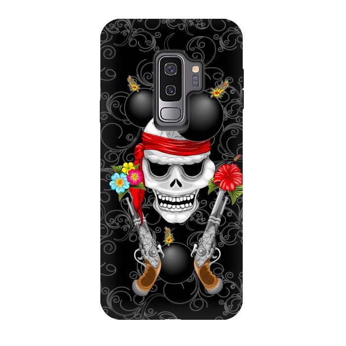 Galaxy S9 plus StrongFit Pirate Skull, Ancient Guns, Flowers and Cannonballs by BluedarkArt