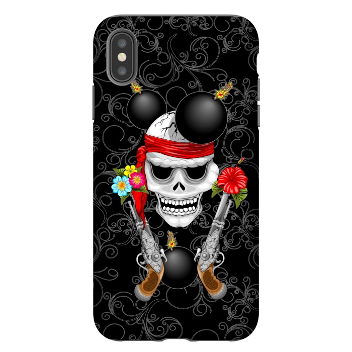 iPhone Xs Max StrongFit Pirate Skull, Ancient Guns, Flowers and Cannonballs by BluedarkArt