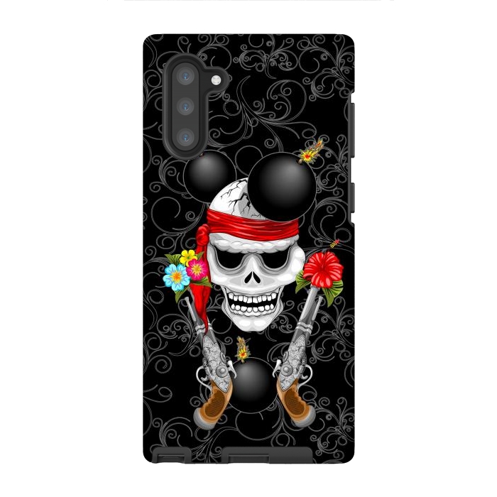 Galaxy Note 10 StrongFit Pirate Skull, Ancient Guns, Flowers and Cannonballs by BluedarkArt