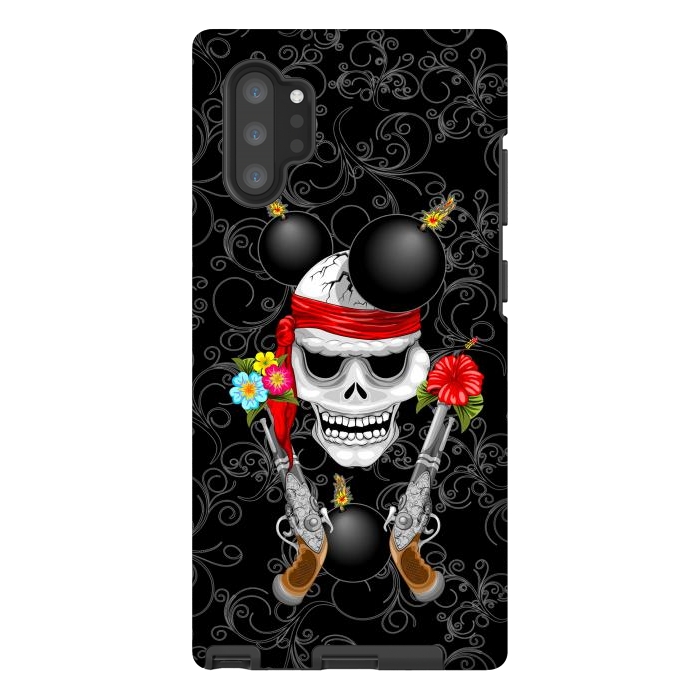 Galaxy Note 10 plus StrongFit Pirate Skull, Ancient Guns, Flowers and Cannonballs by BluedarkArt