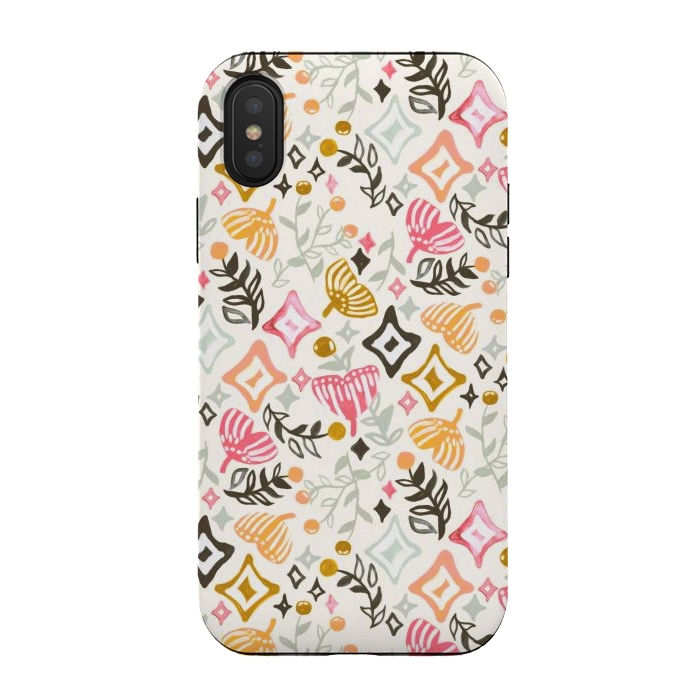 iPhone Xs / X StrongFit Autumn Abstract Ginkgo & Berry Pattern  by Tigatiga