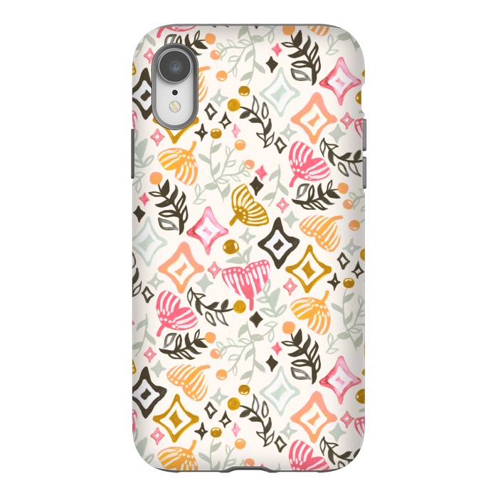 iPhone Xr StrongFit Autumn Abstract Ginkgo & Berry Pattern  by Tigatiga