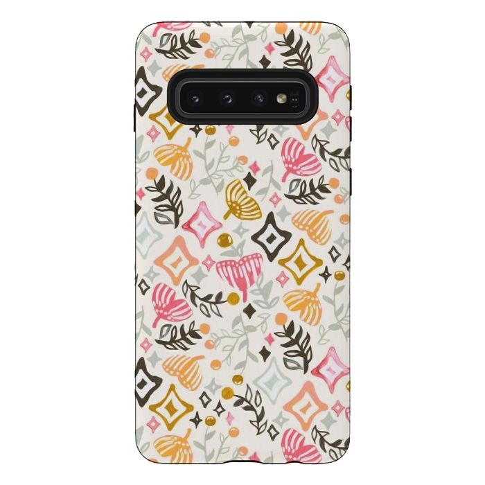 Galaxy S10 StrongFit Autumn Abstract Ginkgo & Berry Pattern  by Tigatiga