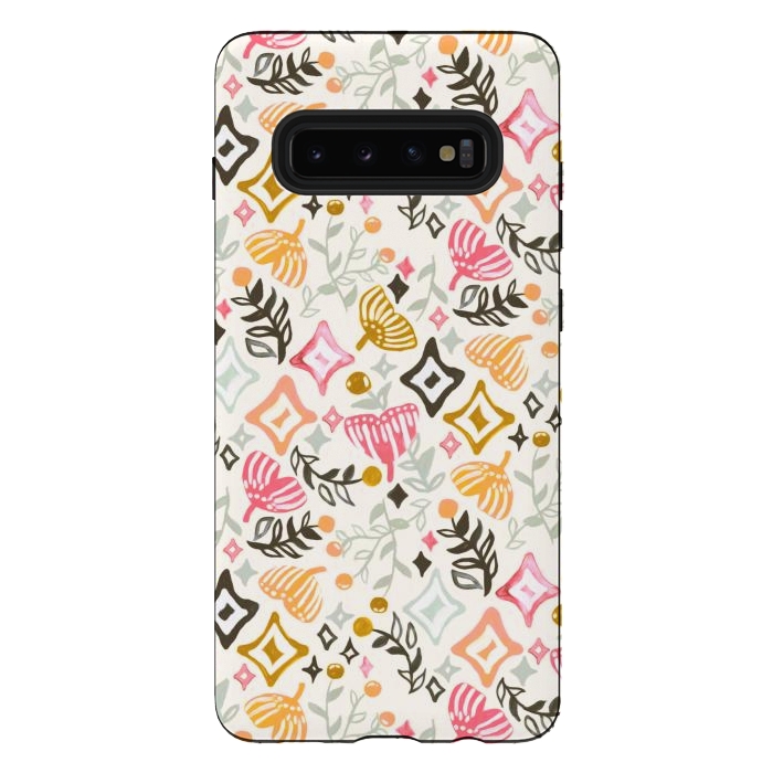 Galaxy S10 plus StrongFit Autumn Abstract Ginkgo & Berry Pattern  by Tigatiga