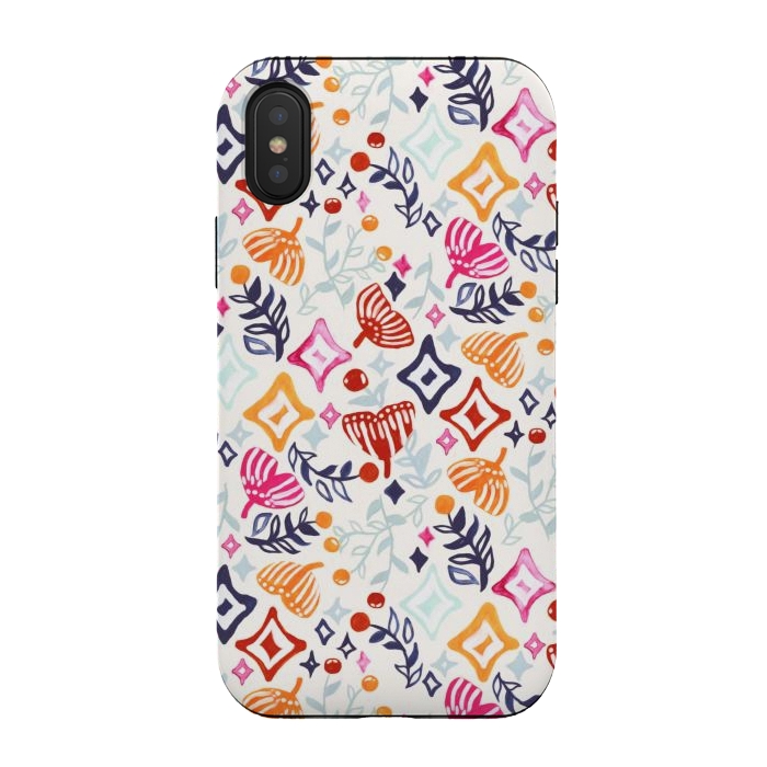 iPhone Xs / X StrongFit Christmas Abstract Ginkgo & Berry Pattern  by Tigatiga
