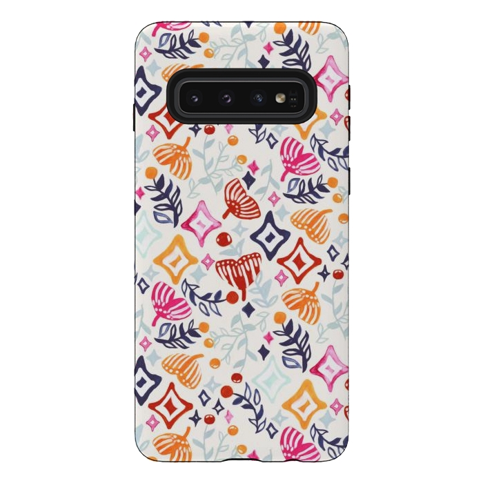 Galaxy S10 StrongFit Christmas Abstract Ginkgo & Berry Pattern  by Tigatiga